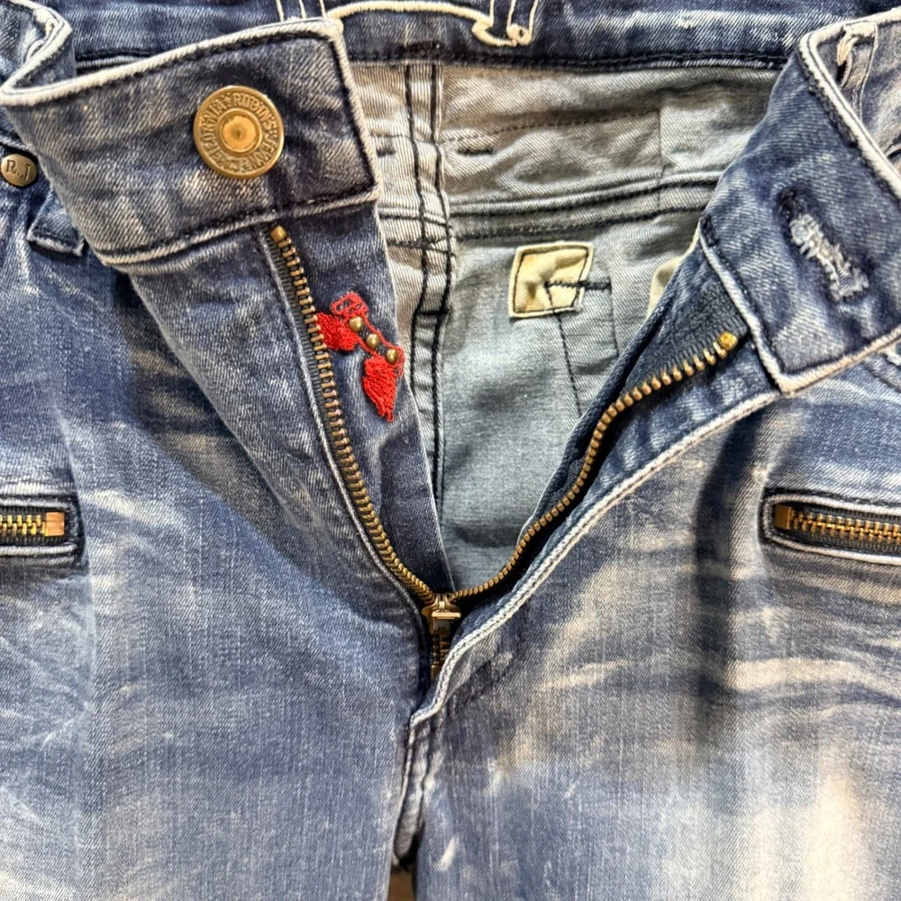 Robin's Jean Mens Blue Denim Biker Moto Jeans Zipper Detail Size 36 USA Made